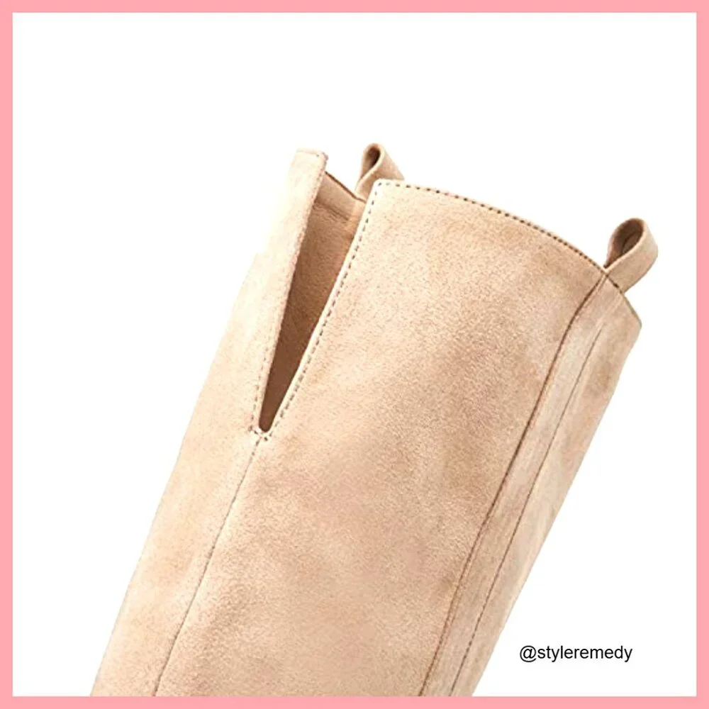 Faux Suede Over The Knee Thigh High Boots Pointed Toe Block Heel